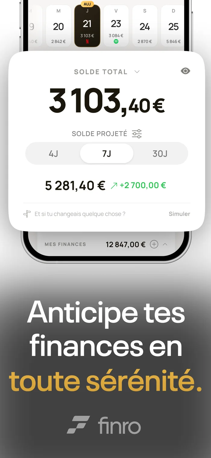 Solde total et prévision à sept jours, dès l'ouverture de l'app